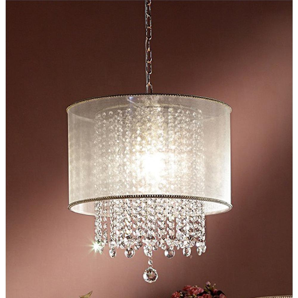 Primo Gold Finish Ceiling Lamp with Crystal Accents and White Shade. Picture 3