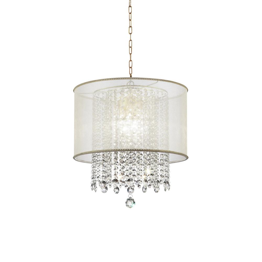 Primo Gold Finish Ceiling Lamp with Crystal Accents and White Shade. Picture 4