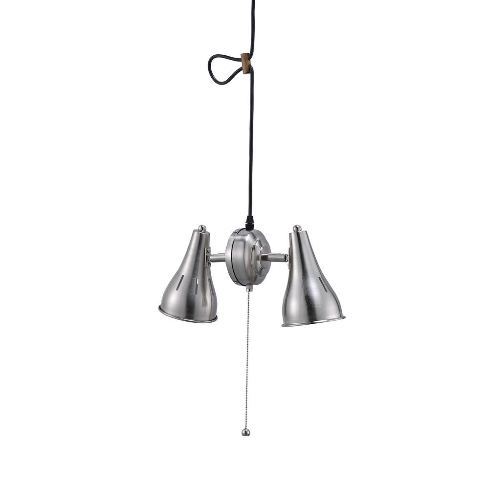 Two Light Industrial Silver Hanging Light. Picture 1