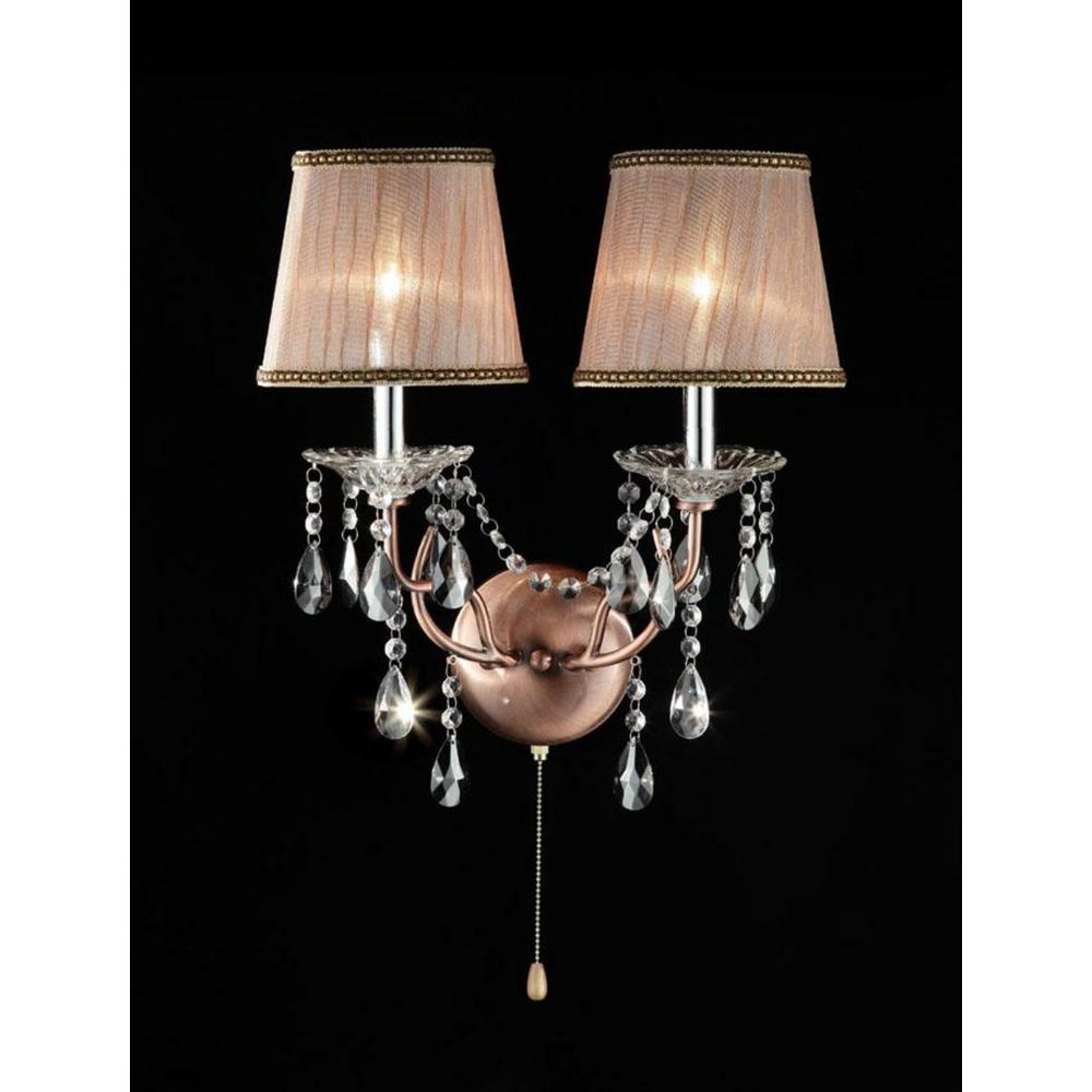 Silver and Pink Faux Crystal Dual Light Hanging Wall Sconce. Picture 1