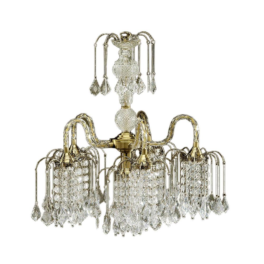 Two Tier Crystal and Brass Hanging Chandelier Light. Picture 1