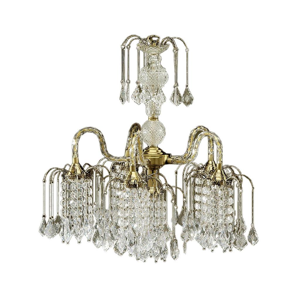 Two Tier Crystal and Brass Hanging Chandelier Light. Picture 2