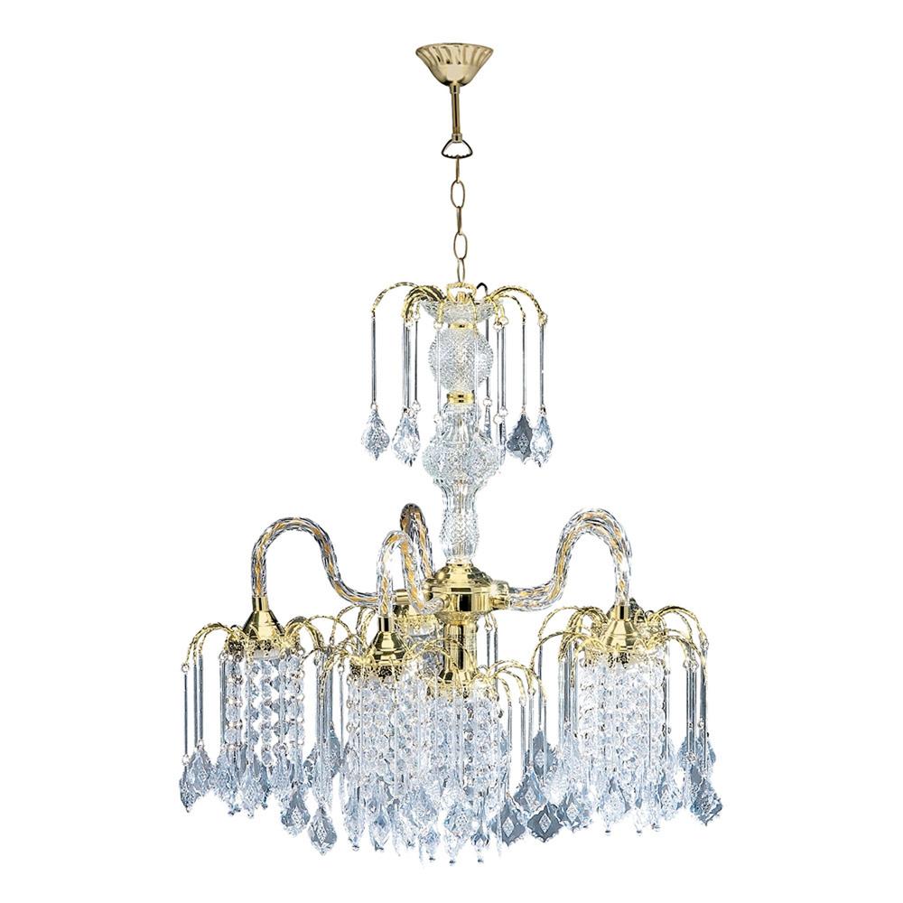 Two Tier Crystal and Gold Hanging Chandelier Light. Picture 1