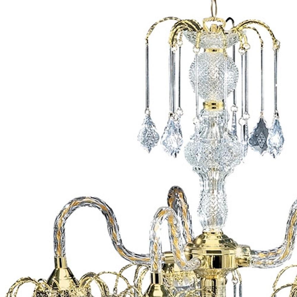 Two Tier Crystal and Gold Hanging Chandelier Light. Picture 4