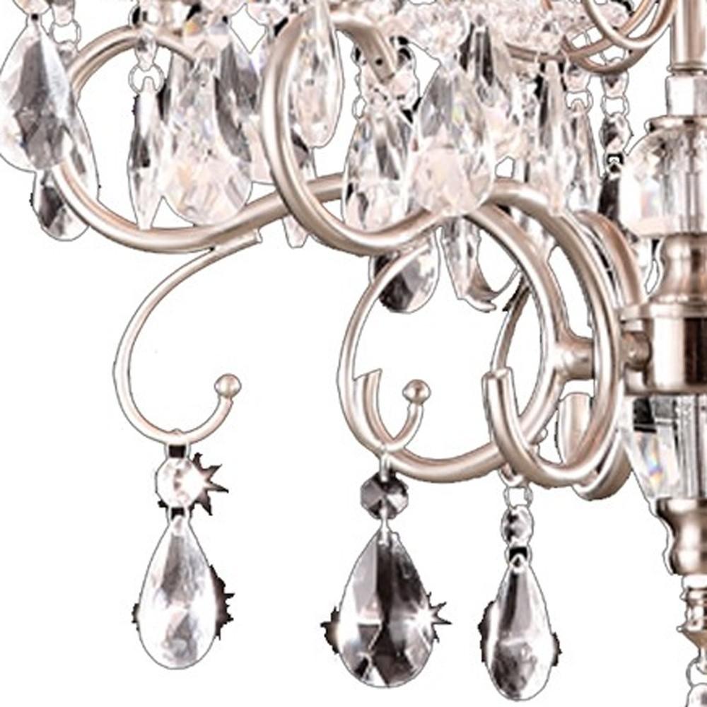 Glam Silver Crystals and White Shade Chandelier. Picture 3