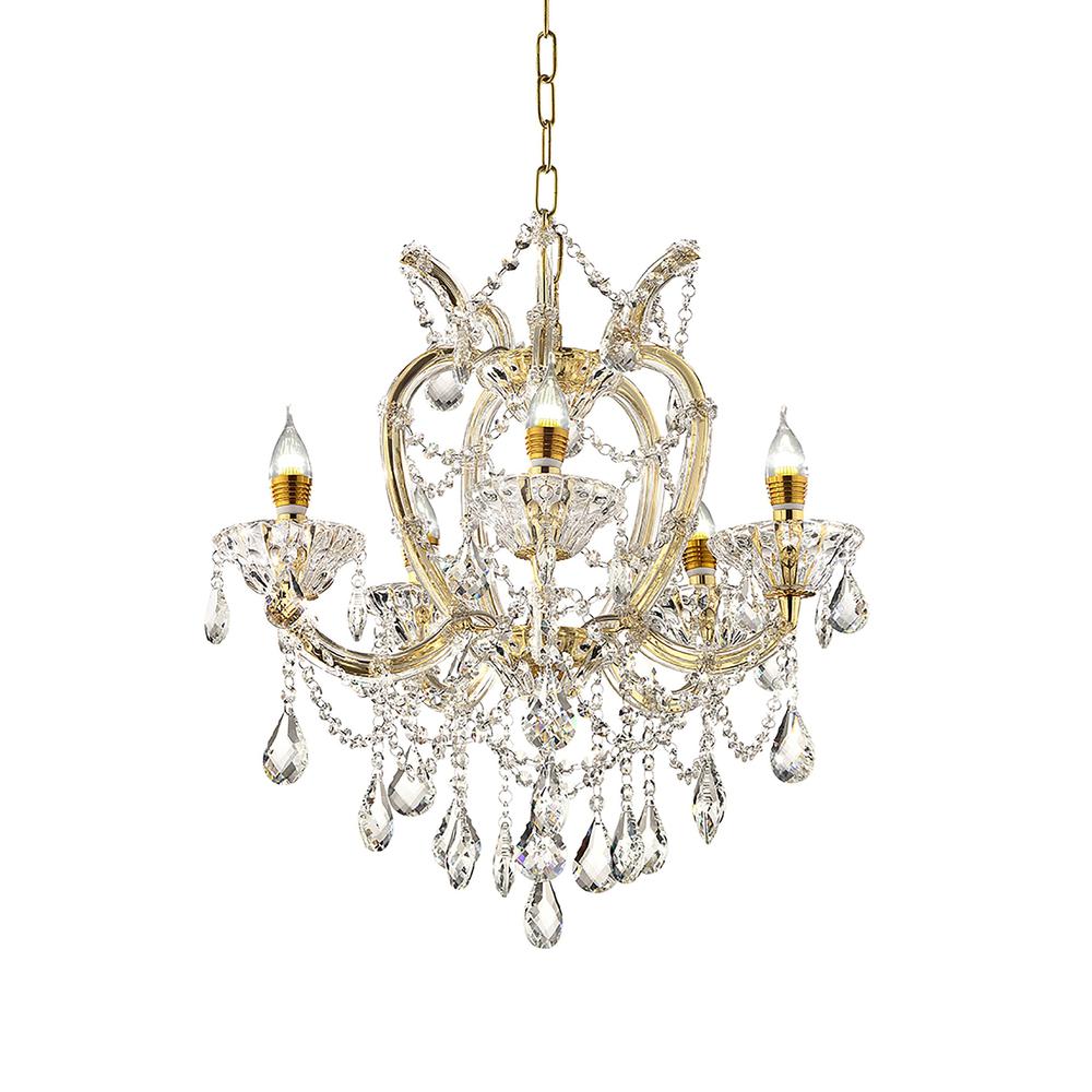 Five Light Glam Gold and Faux Crystal Chandelier. Picture 1