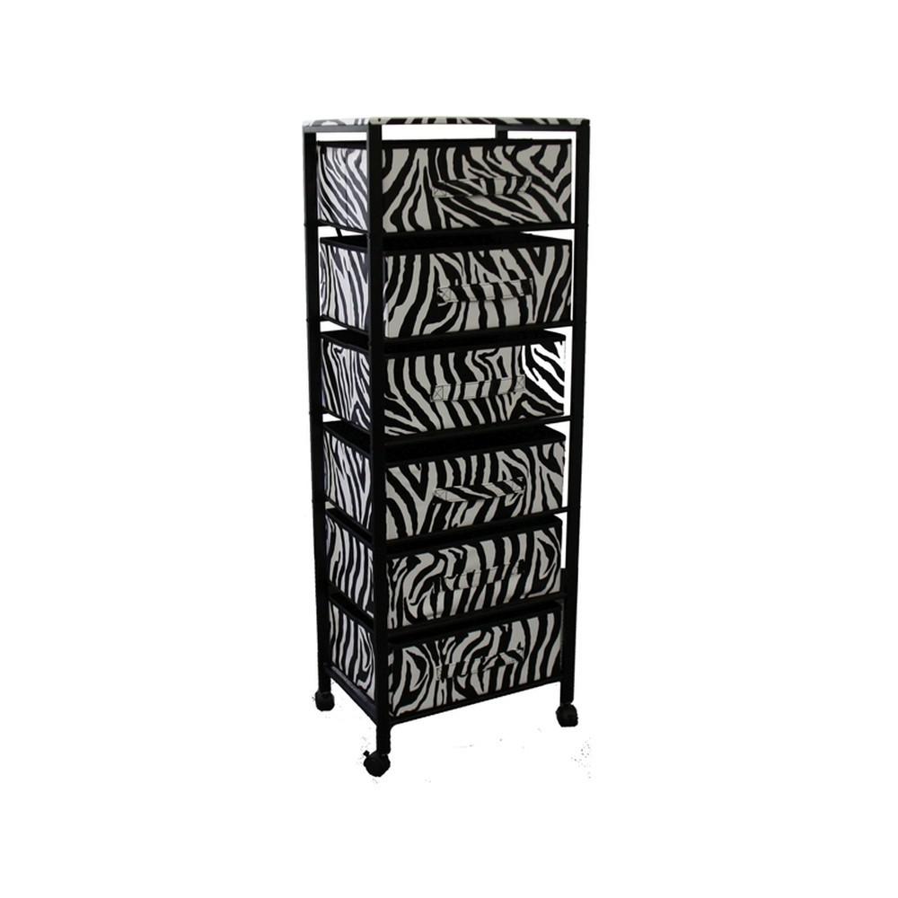 Zebra Black and White Rolling Six Drawer Tower Organizer. Picture 3