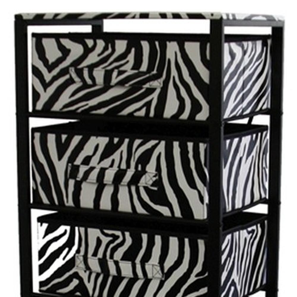 Zebra Black and White Rolling Six Drawer Tower Organizer. Picture 4