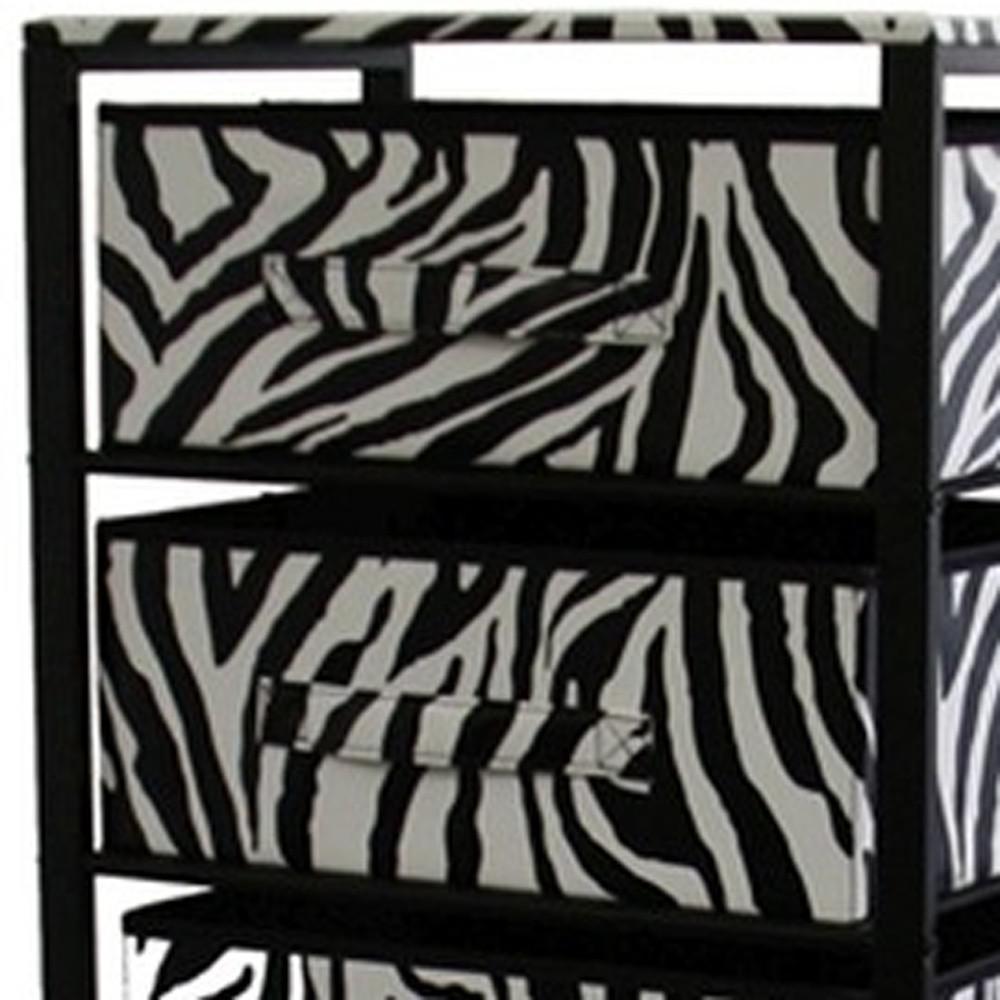 Zebra Black and White Rolling Six Drawer Tower Organizer. Picture 5