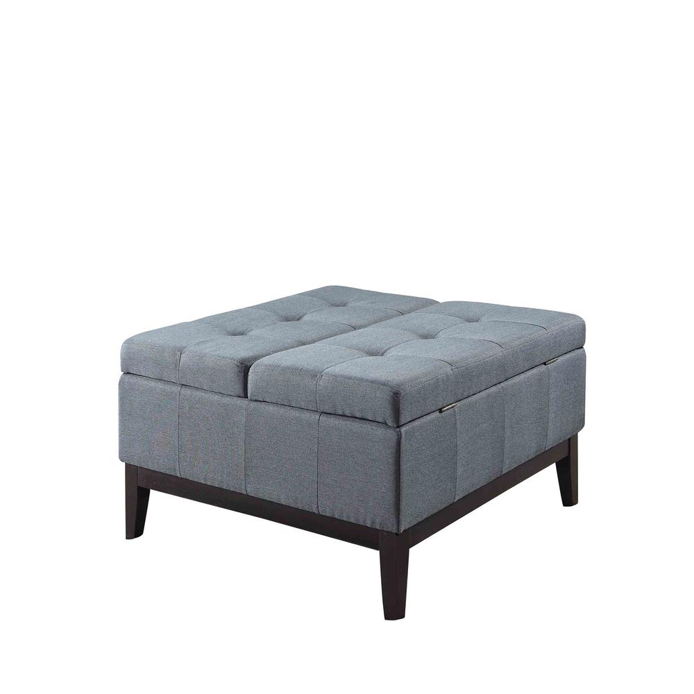 36" Slate Blue Linen And Black Tufted Storage. Picture 2