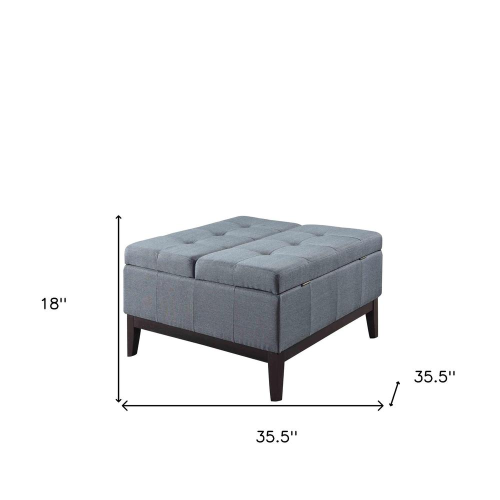 36" Slate Blue Linen And Black Tufted Storage. Picture 5