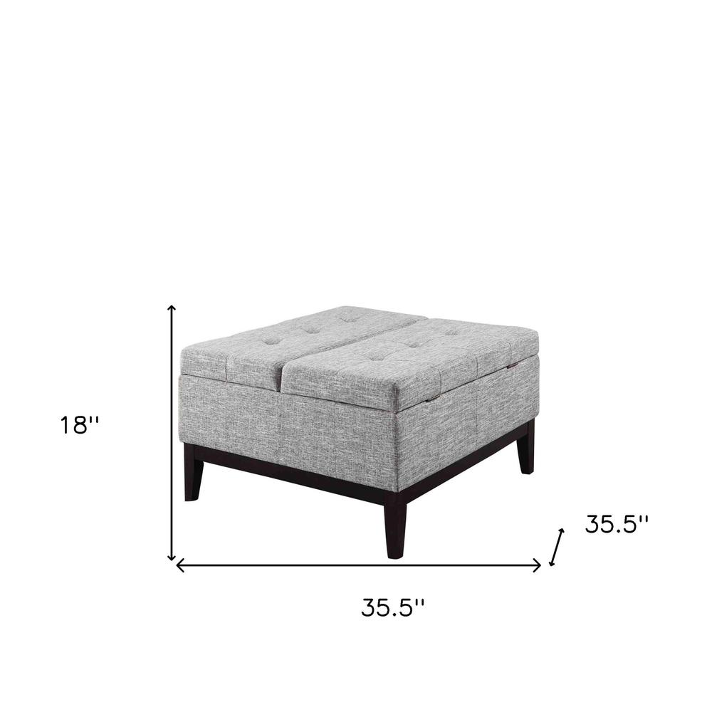 36" Light Gray Linen And Black Tufted Storage. Picture 5