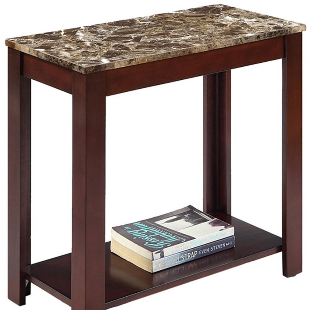 24" Brown Faux Marble End Table With Shelf. Picture 4