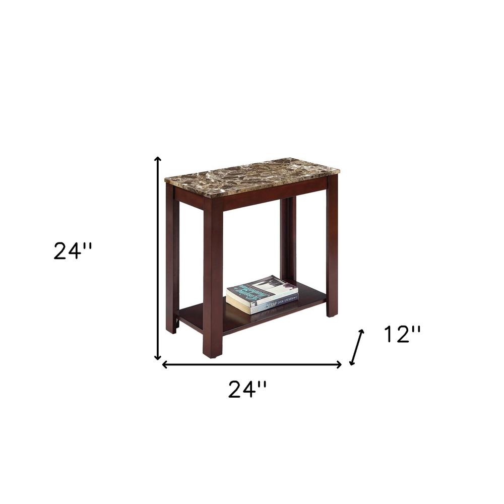 24" Brown Faux Marble End Table With Shelf. Picture 5
