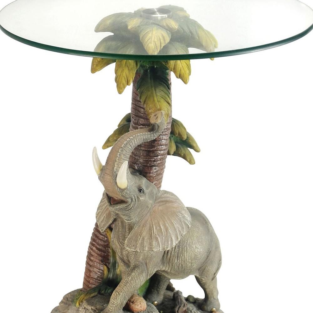 24" Brown And Clear Glass Elephant Round End Table. Picture 4