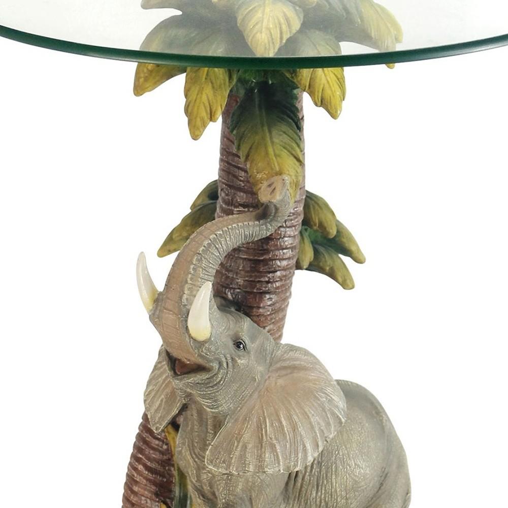 24" Brown And Clear Glass Elephant Round End Table. Picture 5