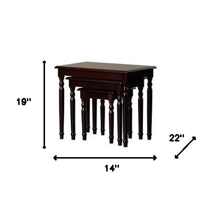 Set Of Three 19" Dark Brown Wood Rectangular Nested Tables. Picture 6
