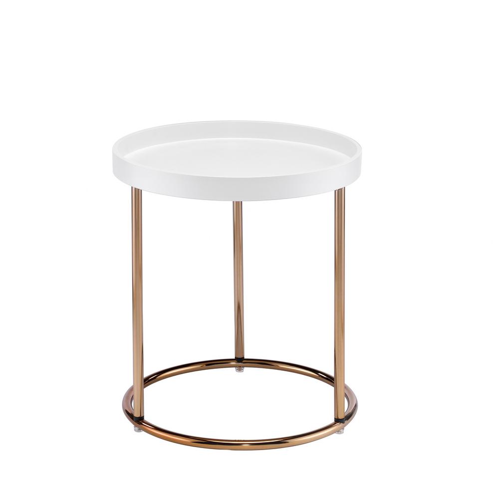 22" Copper And White Solid Wood And Steel Round End Table. Picture 1