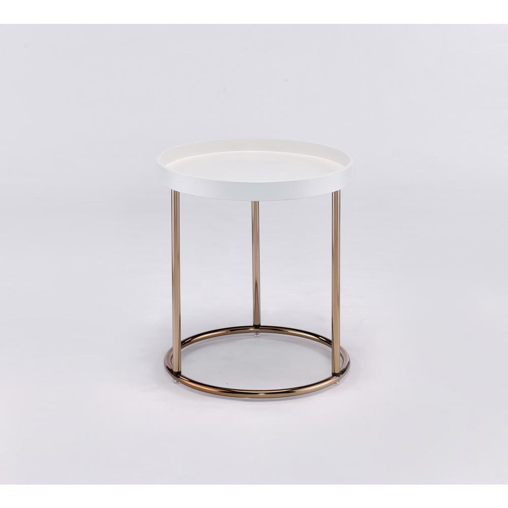 22" Copper And White Solid Wood And Steel Round End Table. Picture 2