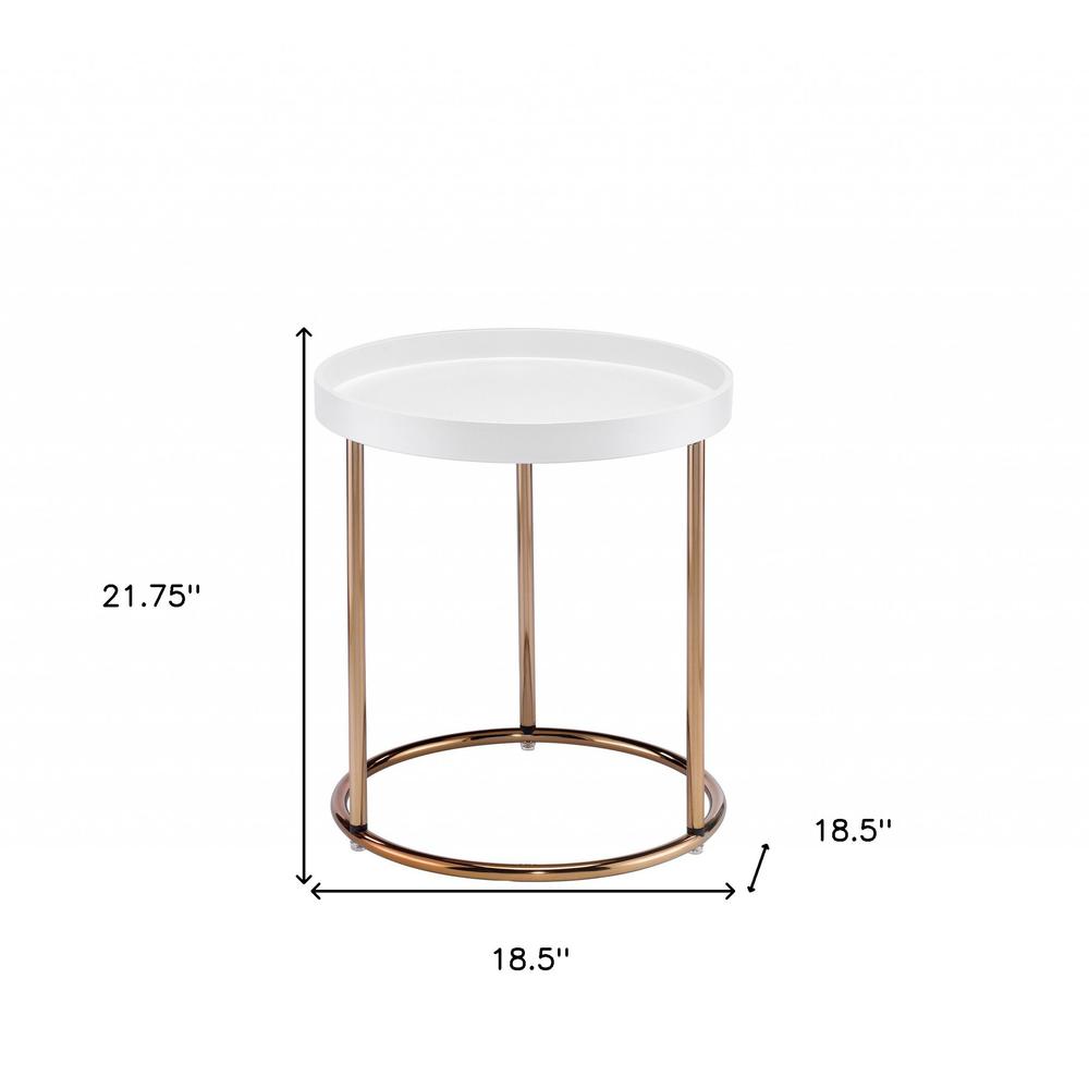 22" Copper And White Solid Wood And Steel Round End Table. Picture 7