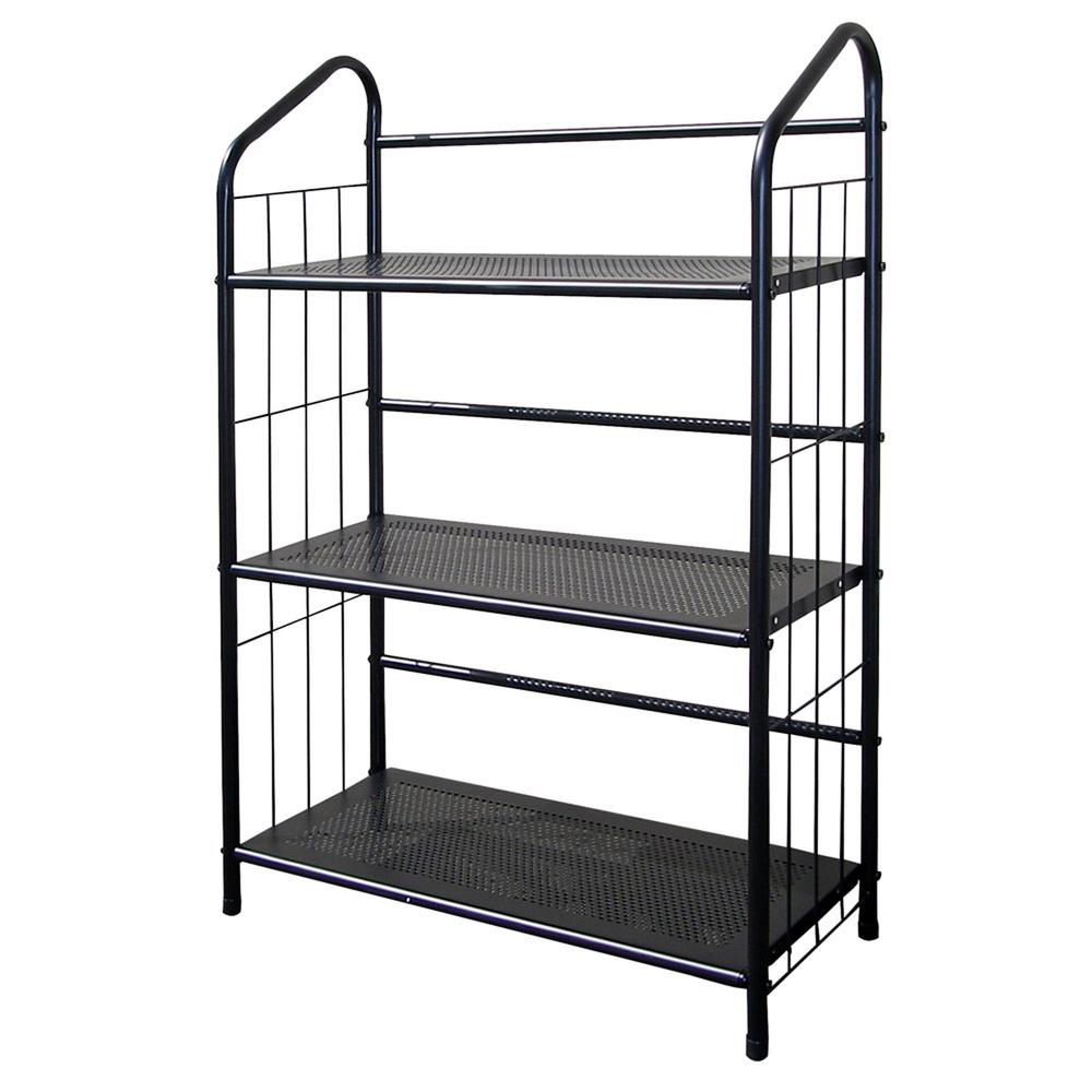 Black 3 Shelf Metal Standing Book Shelf. Picture 1