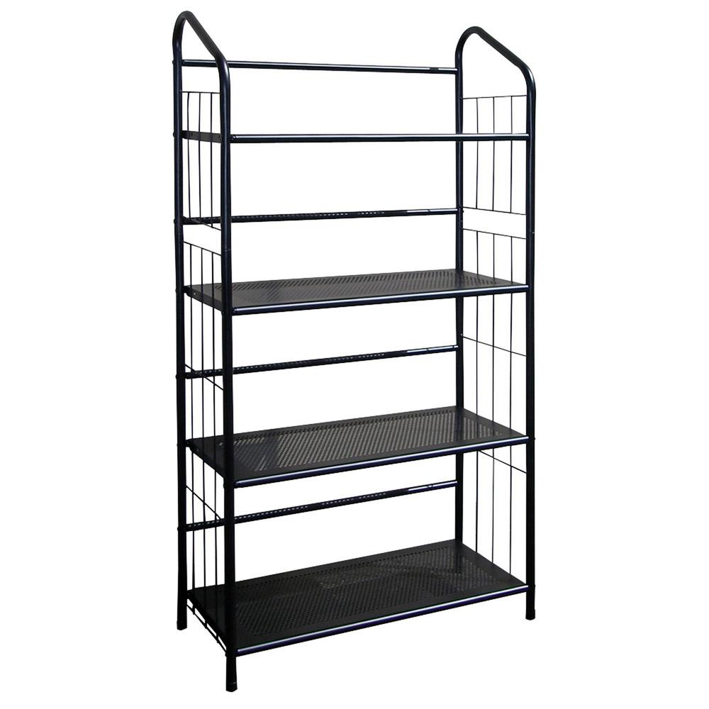 Black Four Shelf Metal Standing Book Shelf. Picture 2