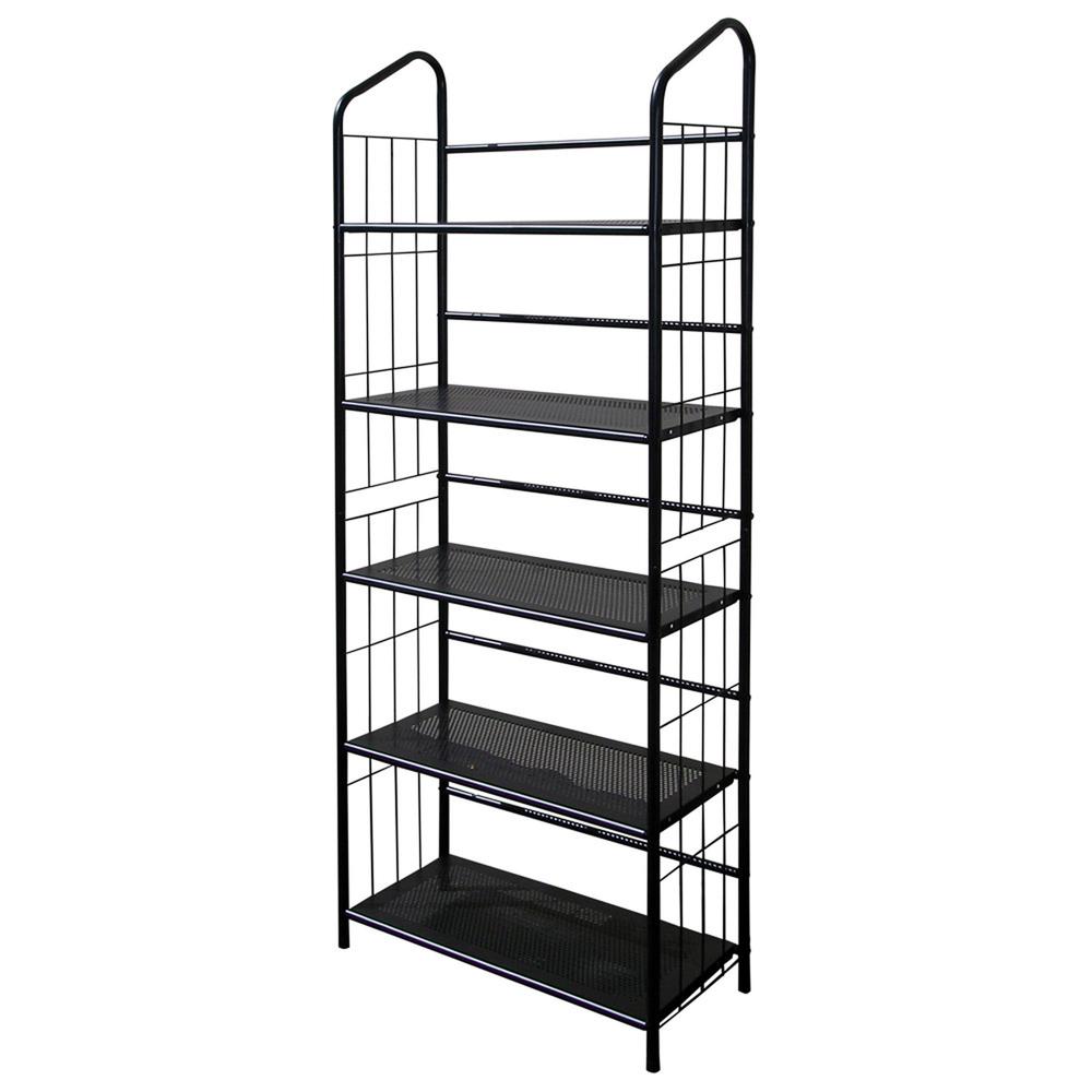 Black Five Shelf Metal Standing Book Shelf. Picture 1