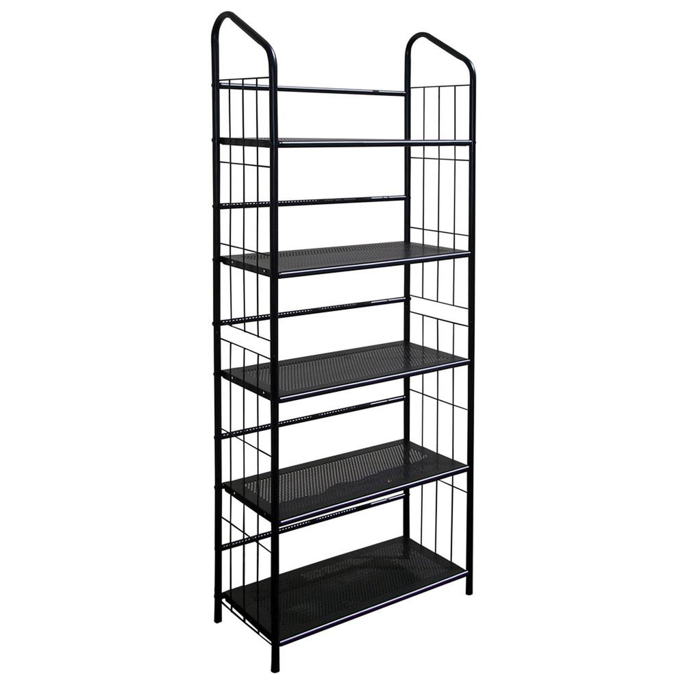 Black Five Shelf Metal Standing Book Shelf. Picture 2