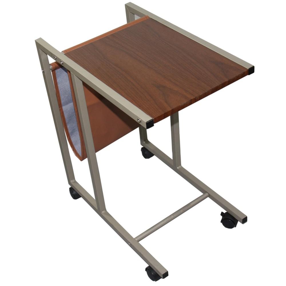Modern Brown Faux Woodgrain Metal Laptop Cart Desk. Picture 1