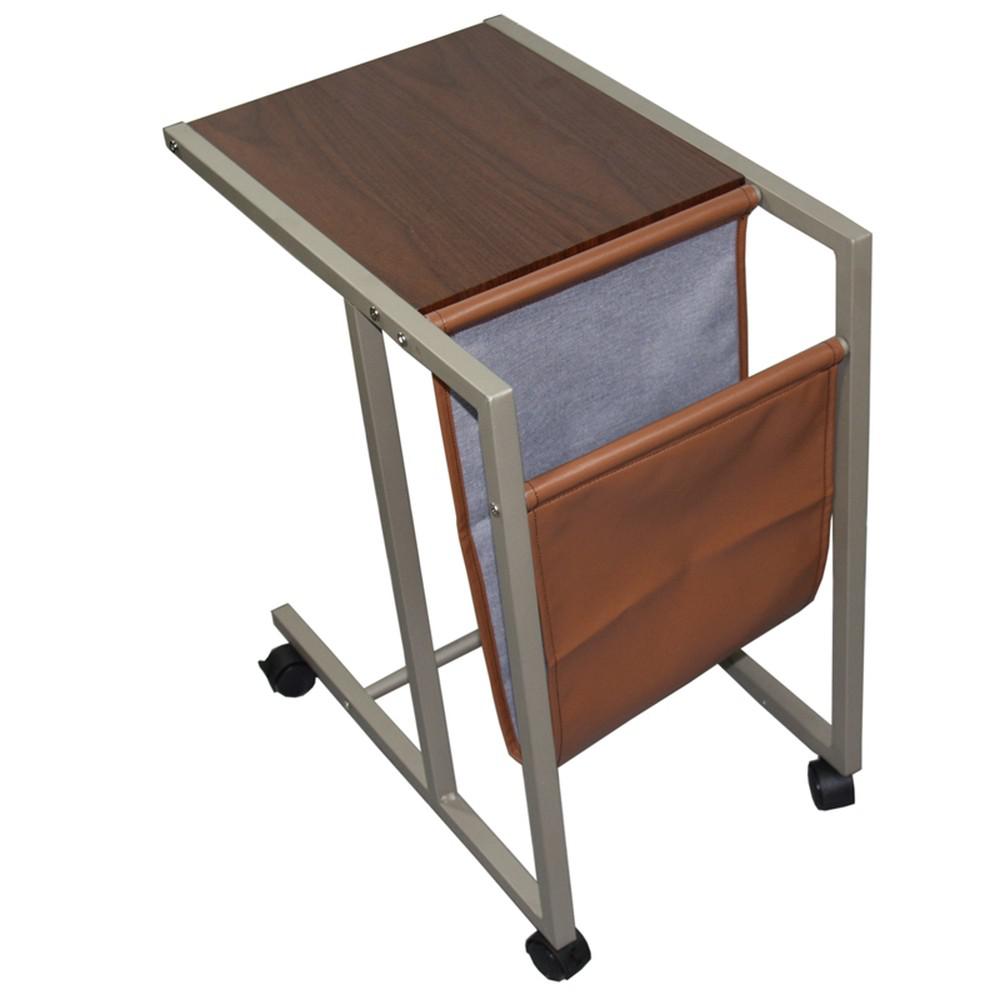 Modern Brown Faux Woodgrain Metal Laptop Cart Desk. Picture 2