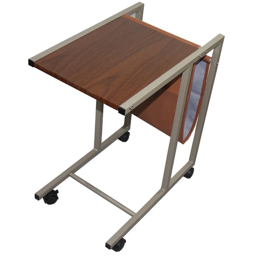 Modern Brown Faux Woodgrain Metal Laptop Cart Desk. Picture 3