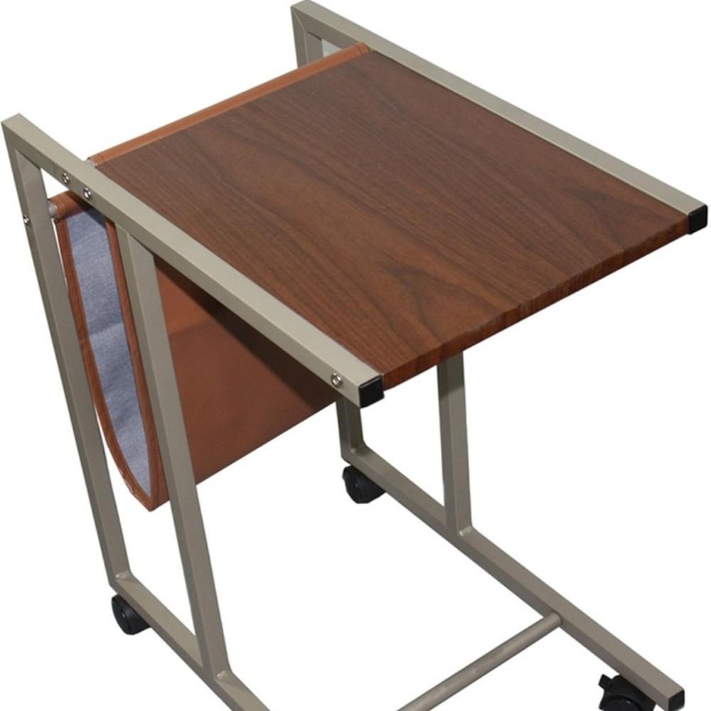 Modern Brown Faux Woodgrain Metal Laptop Cart Desk. Picture 4