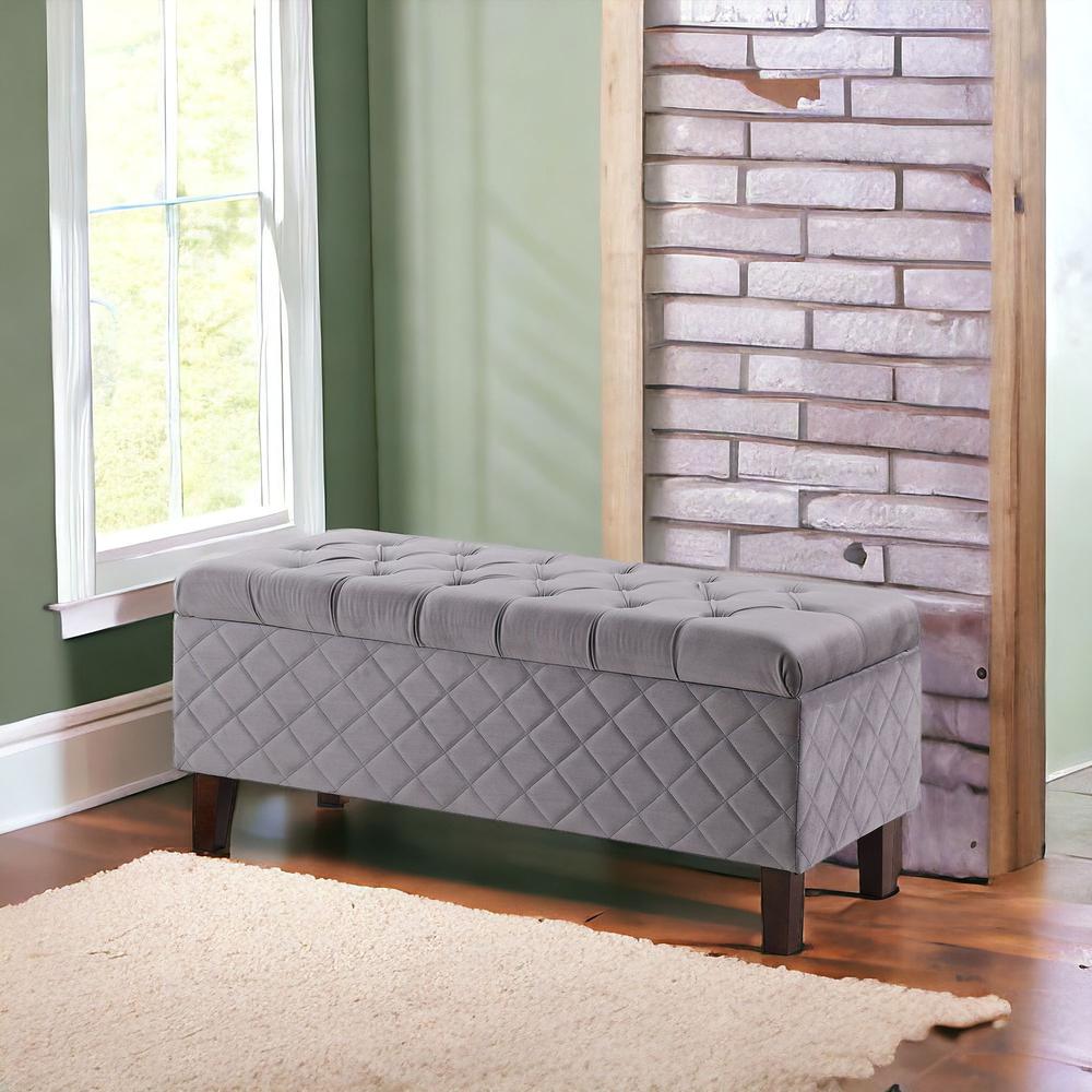 41" Gray and Dark Brown Upholstered Polyester Blend Bench with Flip top. Picture 2