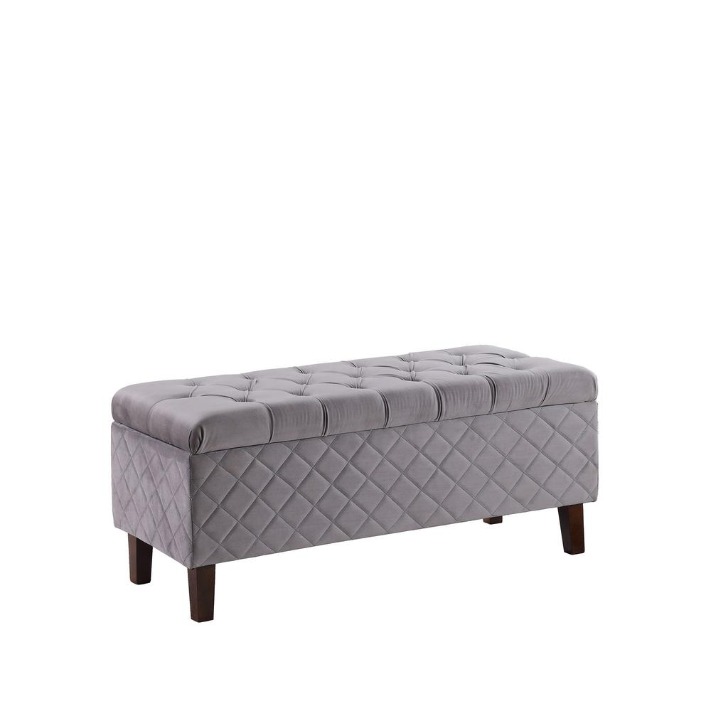 41" Gray and Dark Brown Upholstered Polyester Blend Bench with Flip top. Picture 4
