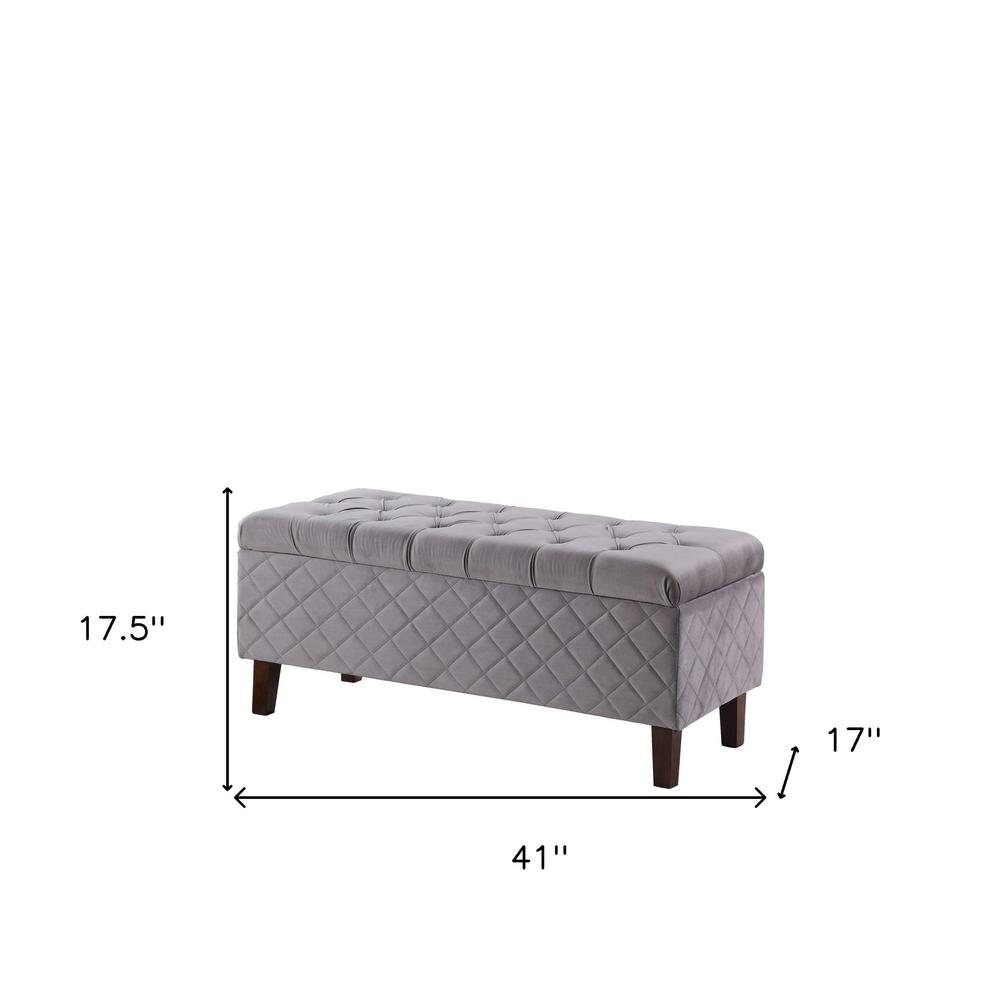 41" Gray and Dark Brown Upholstered Polyester Blend Bench with Flip top. Picture 6