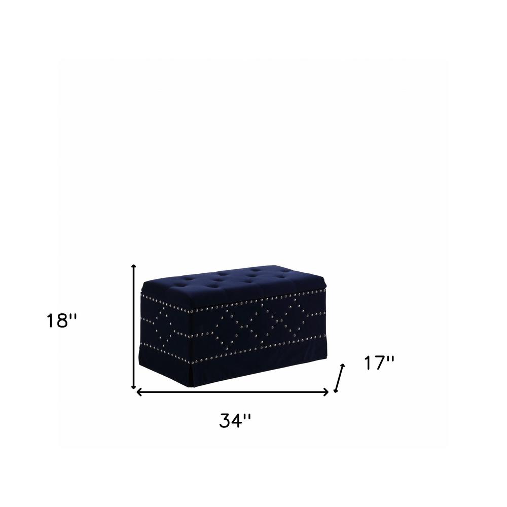 Deep Blue Velvet Nailhead Storage Bench with Ottomans. Picture 6