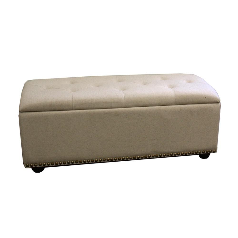 17" Beige and Black Upholstered Microfiber Bench with Flip top. Picture 3