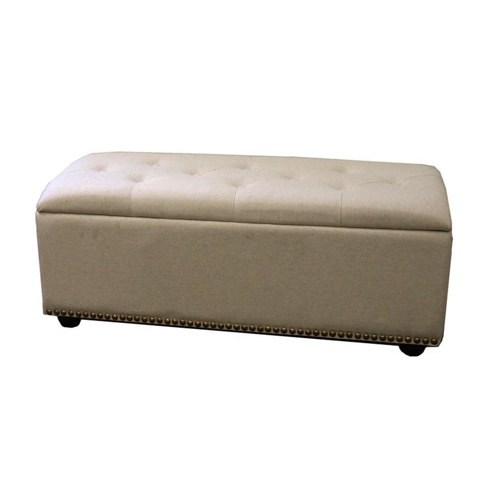 17" Beige and Black Upholstered Microfiber Bench with Flip top. Picture 1