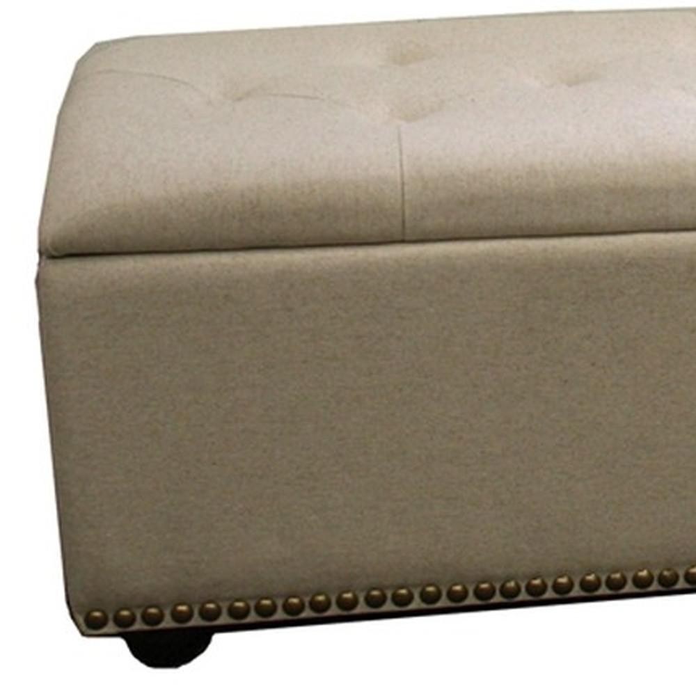17" Beige and Black Upholstered Microfiber Bench with Flip top. Picture 6