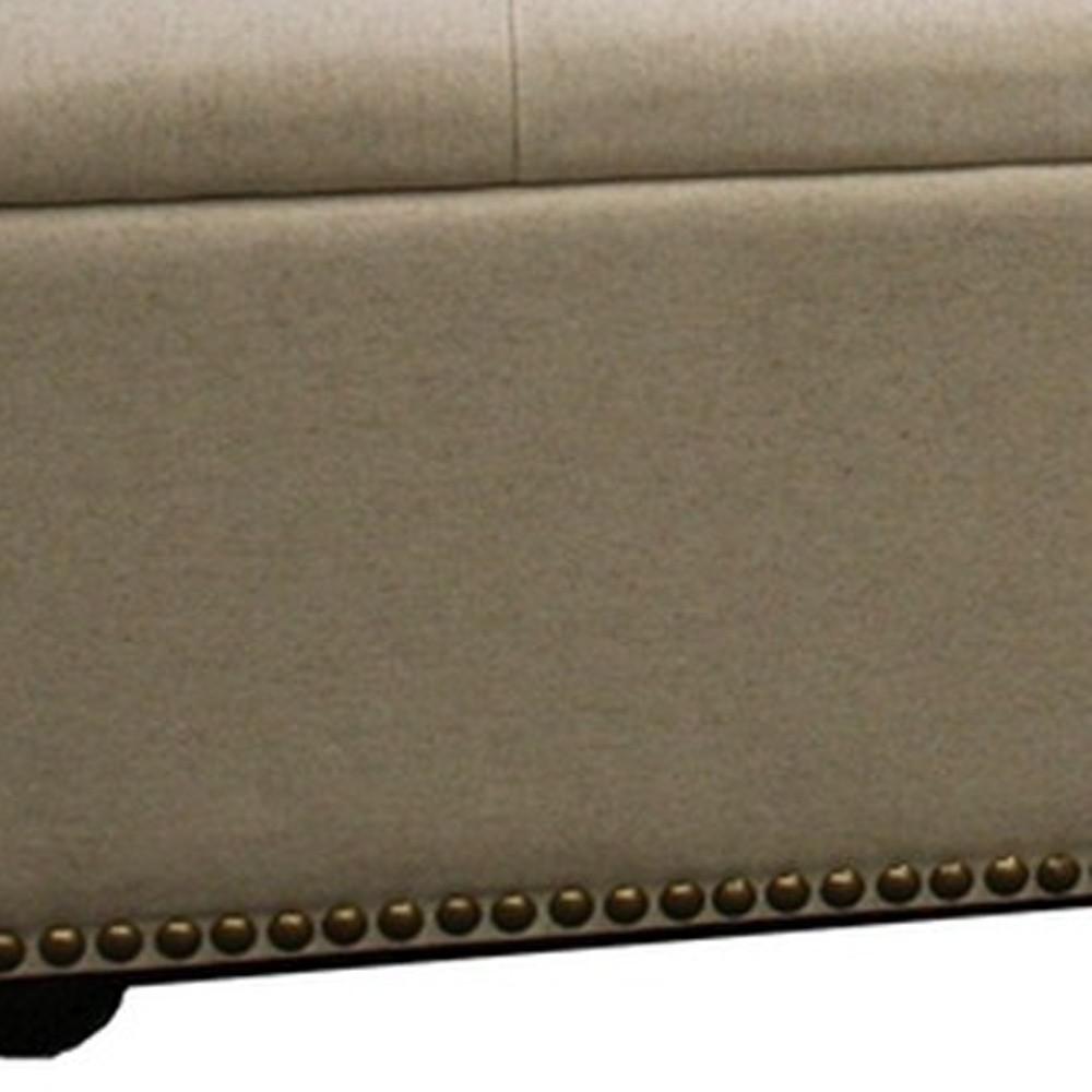 17" Beige and Black Upholstered Microfiber Bench with Flip top. Picture 8