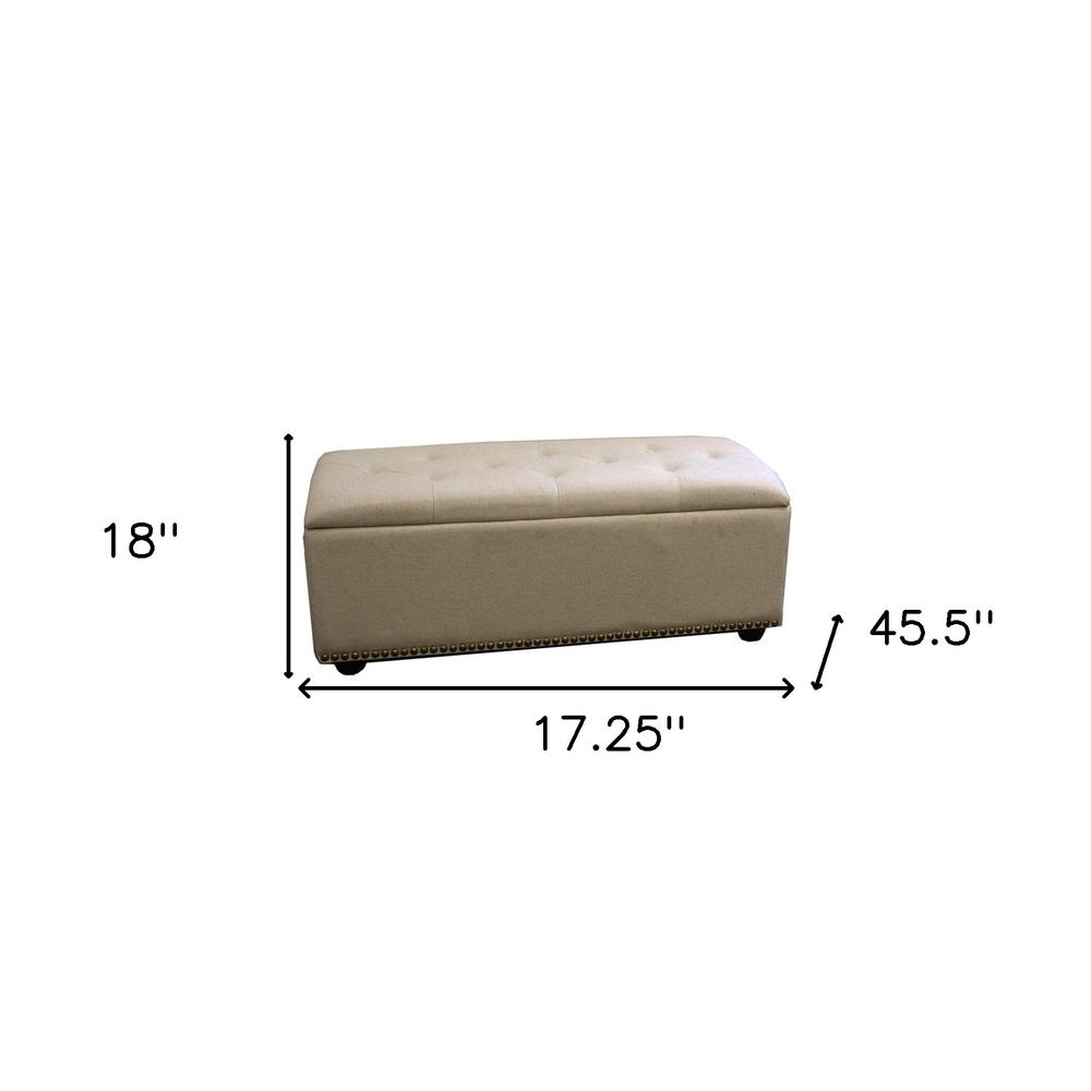 17" Beige and Black Upholstered Microfiber Bench with Flip top. Picture 9