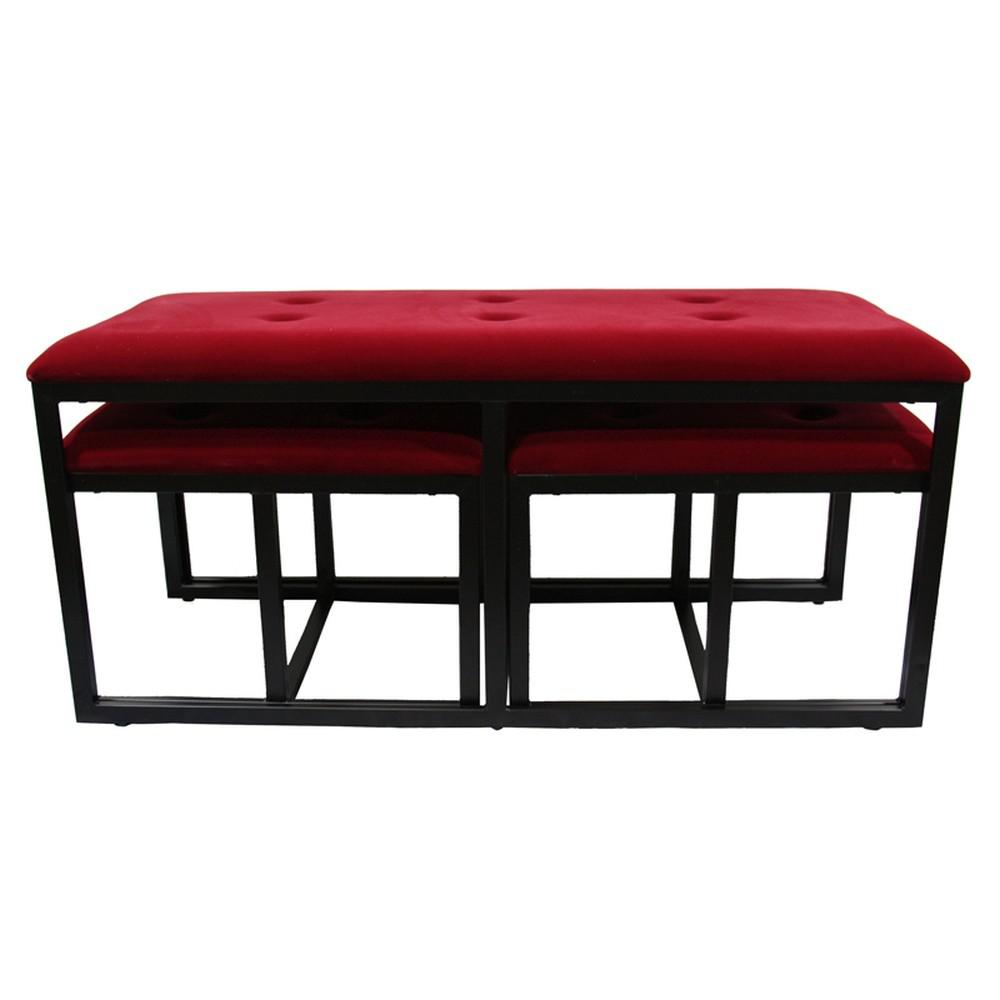 18" Red and Black Upholstered Microfiber Bench. Picture 1