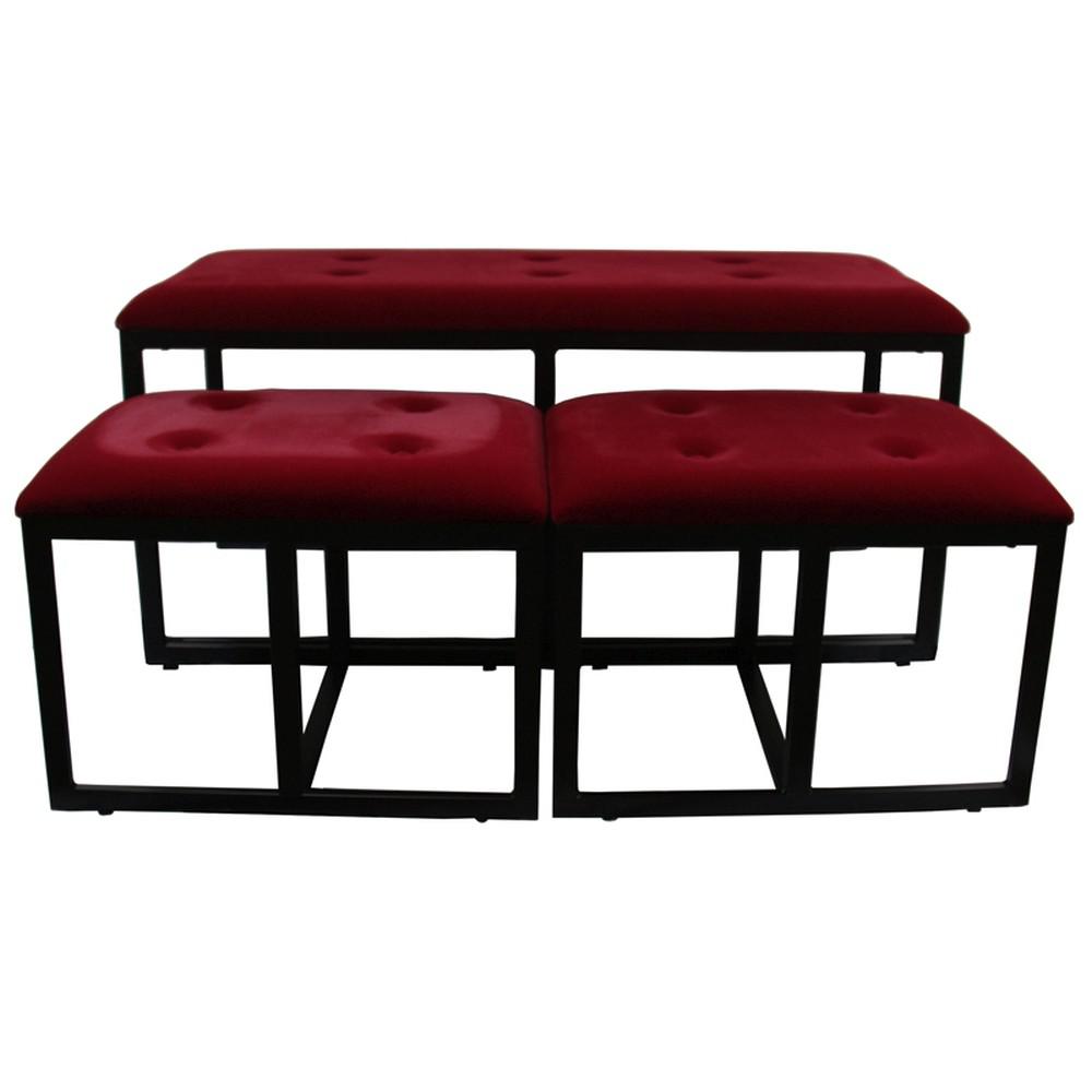 18" Red and Black Upholstered Microfiber Bench. Picture 3