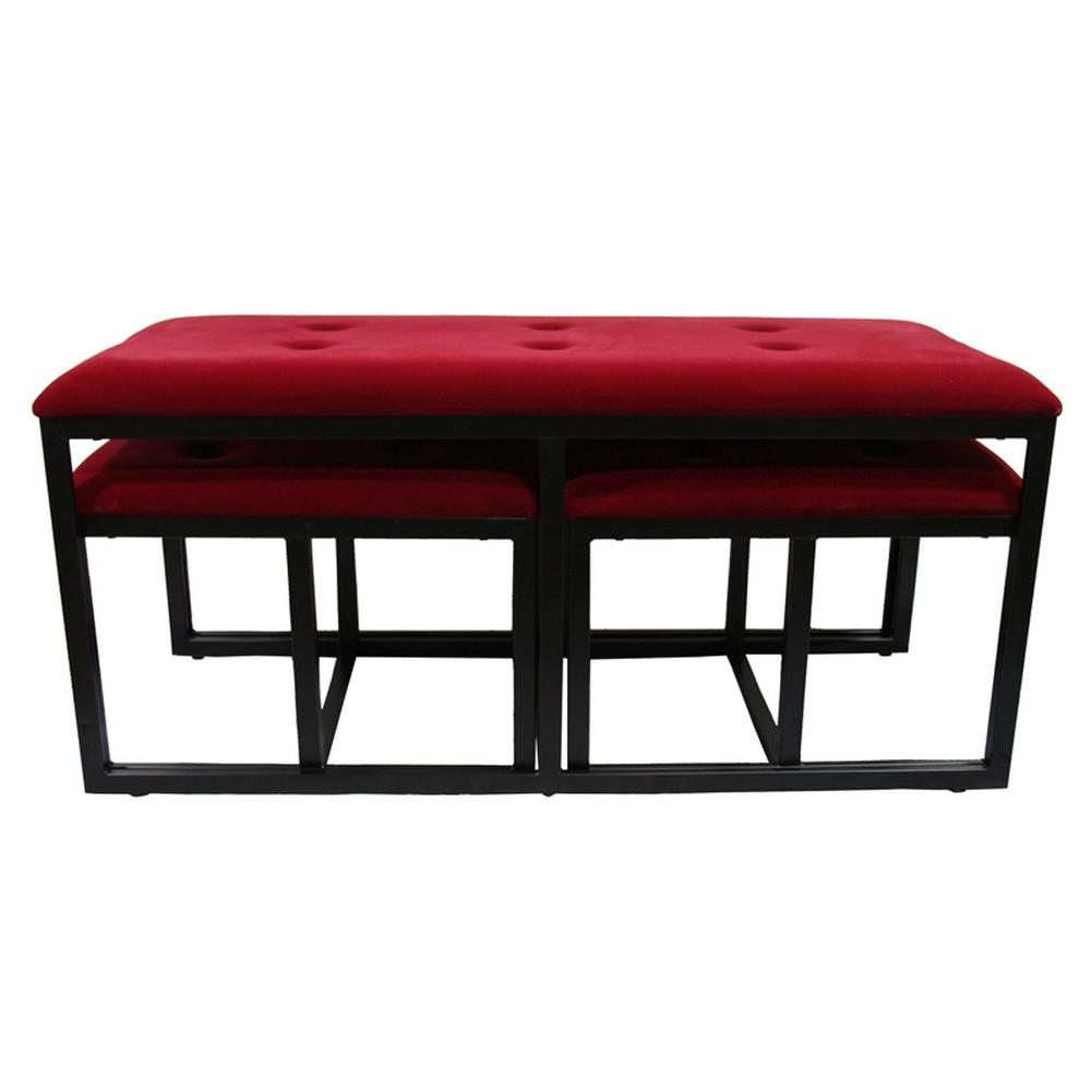 18" Red and Black Upholstered Microfiber Bench. Picture 4