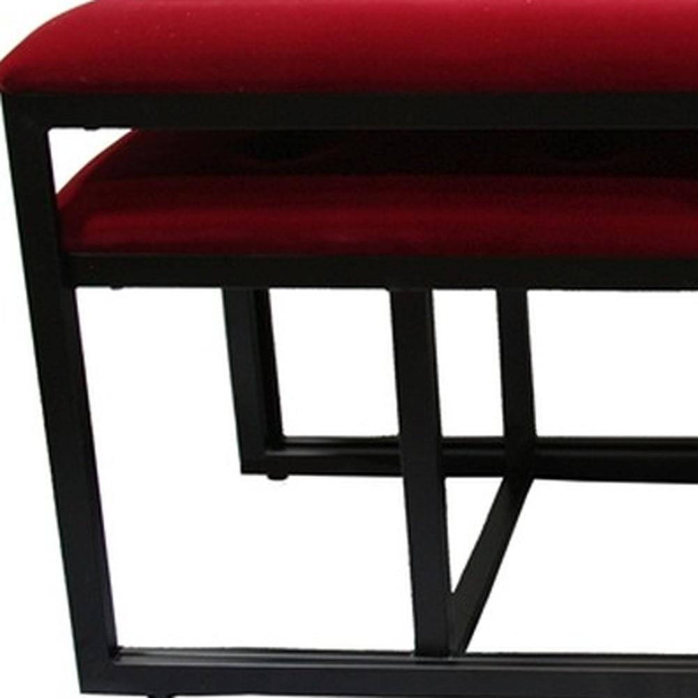 18" Red and Black Upholstered Microfiber Bench. Picture 6