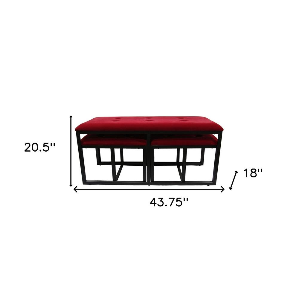 18" Red and Black Upholstered Microfiber Bench. Picture 7