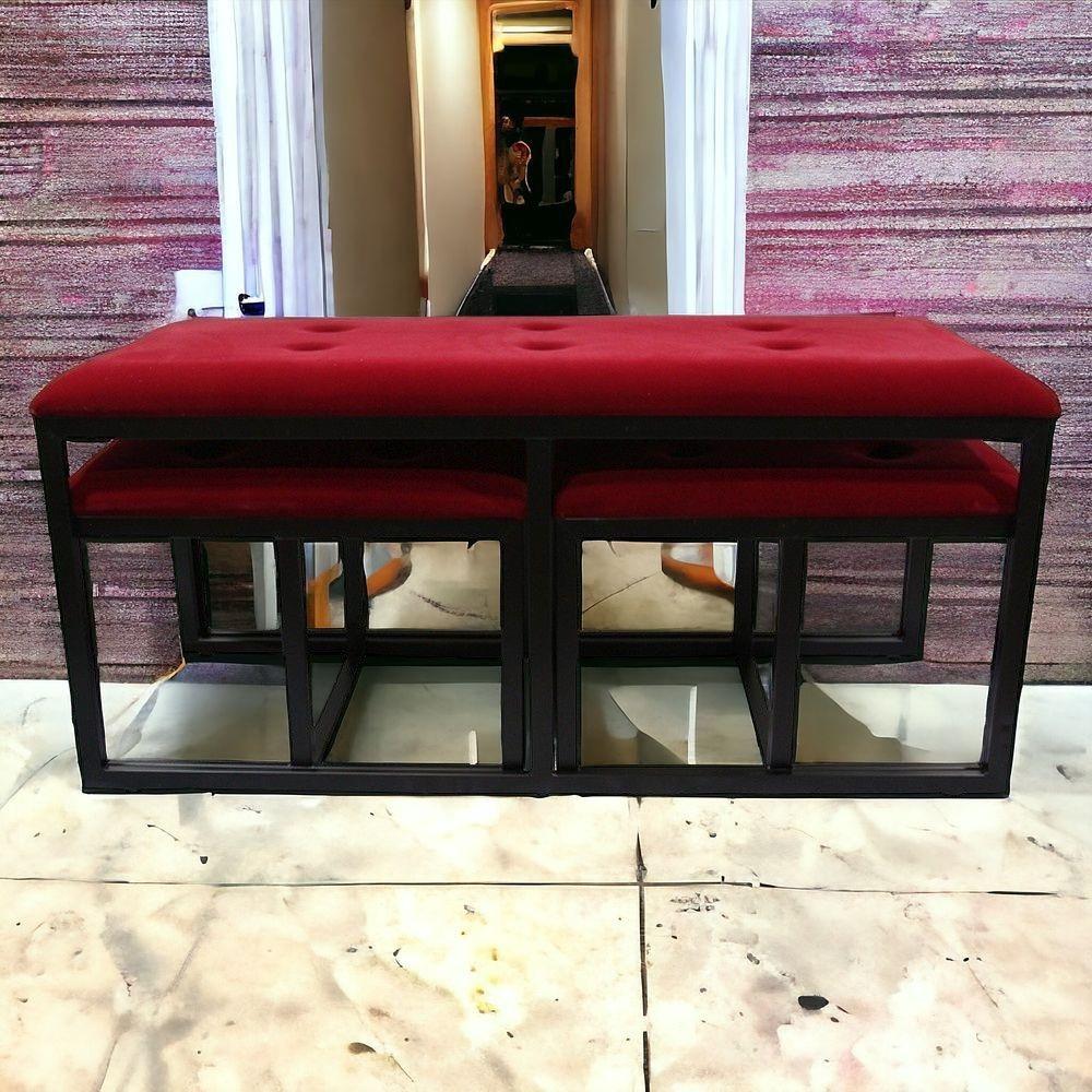18" Red and Black Upholstered Microfiber Bench. Picture 2