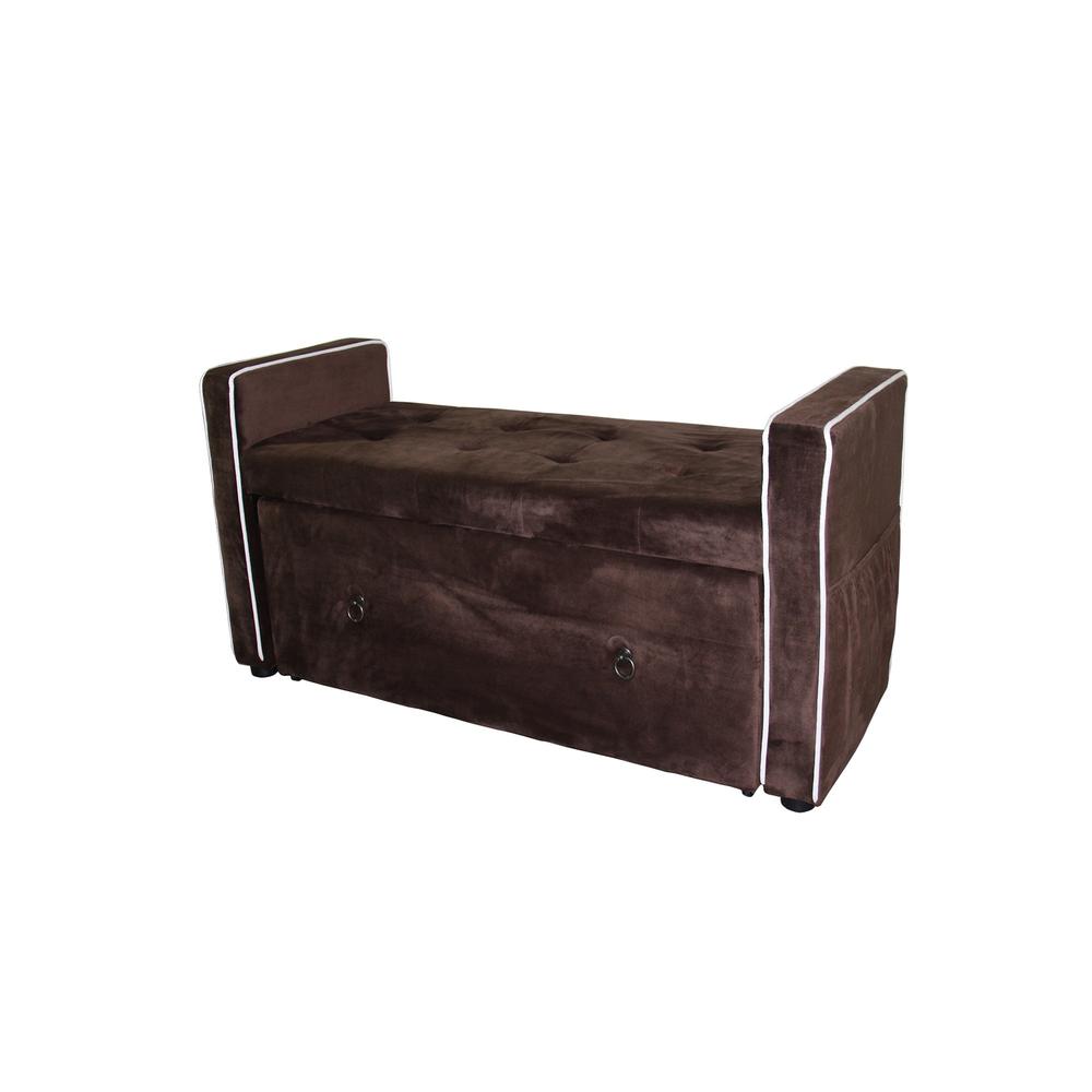 Brown Suede Shoe Storage Bench with Drawer. Picture 1