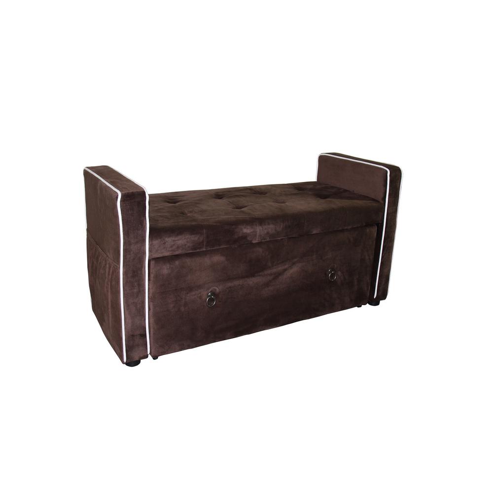 Brown Suede Shoe Storage Bench with Drawer. Picture 4