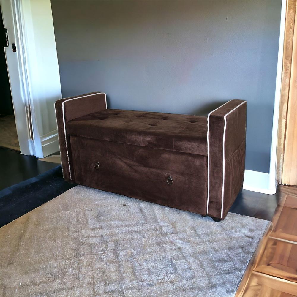 Brown Suede Shoe Storage Bench with Drawer. Picture 2